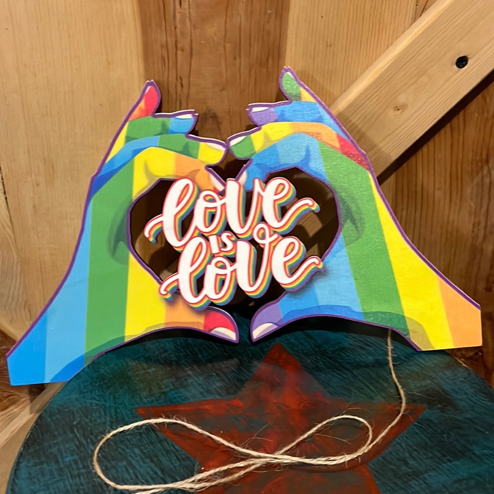 New in package rainbow Love is Love wooden sign decoration Wall Hanging